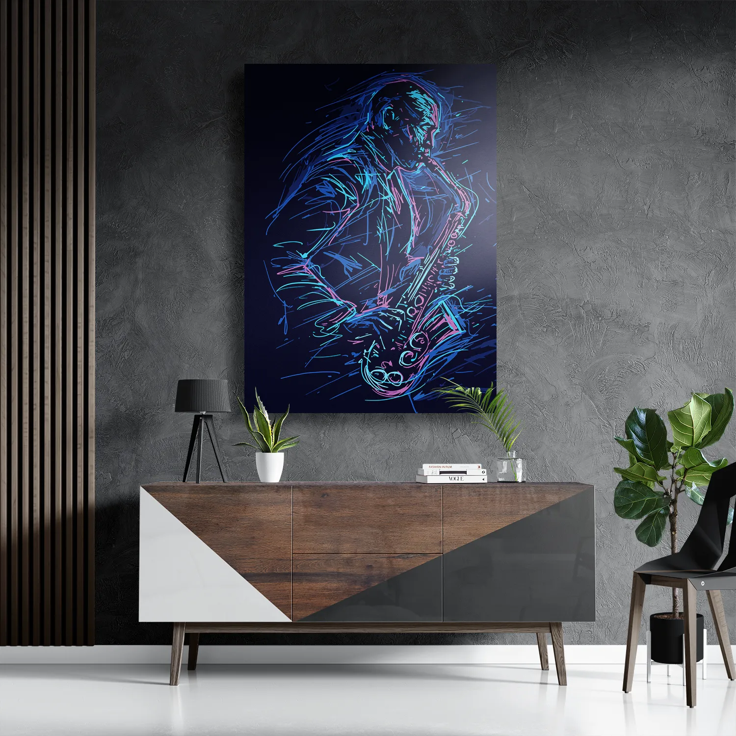 Schilderij Kleurrijke Saxofonist 02 Rechthoek Verticaal Template DB 50 70 Verticaal Muziek 15 3