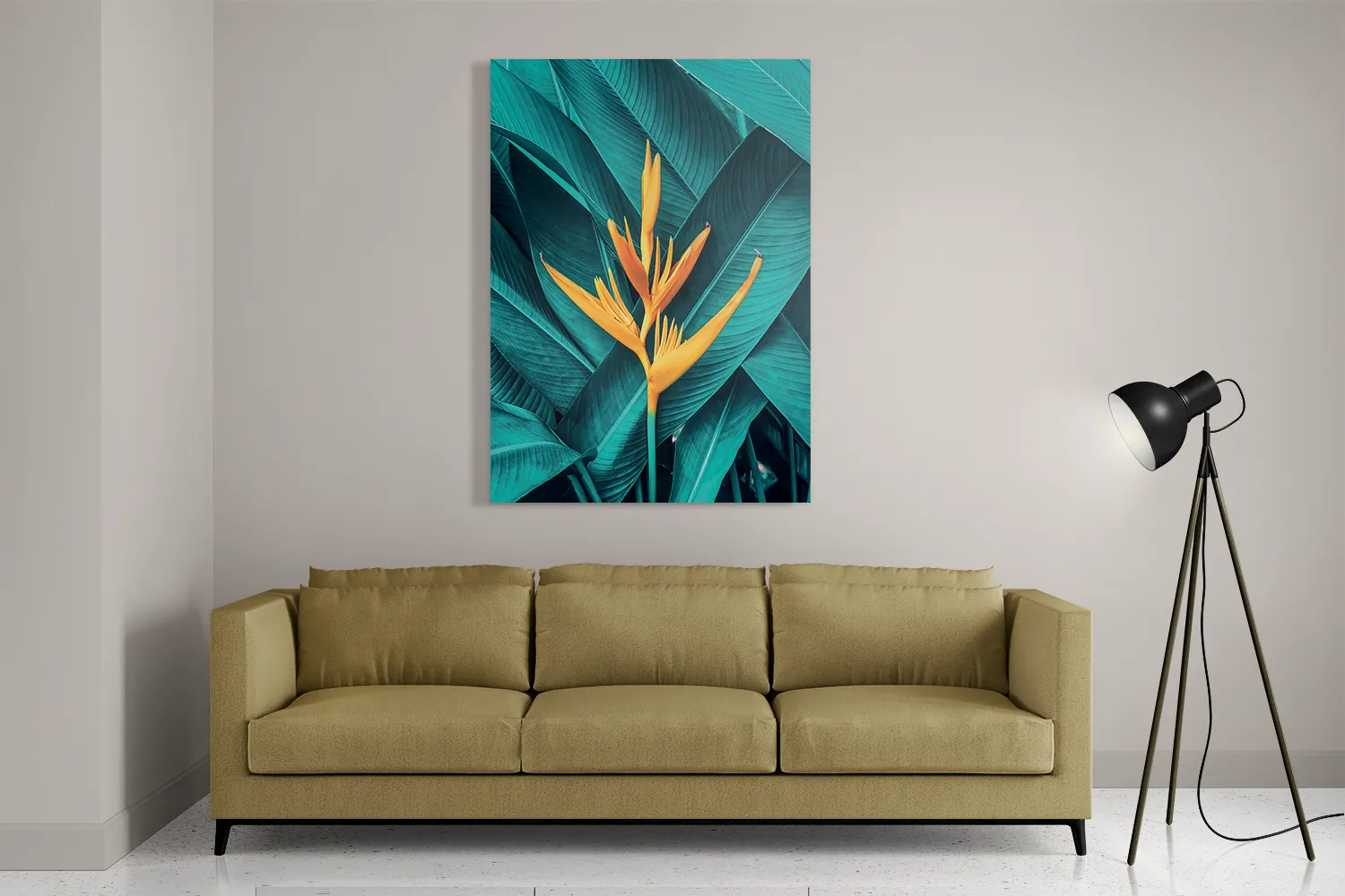 Template_DB_50-70_Verticaal_Natuur_91-2 Schilderij Gele bloem in een blauw bladerdeken Rechthoek Verticaal Template DB 50 70 Verticaal Natuur 91 2