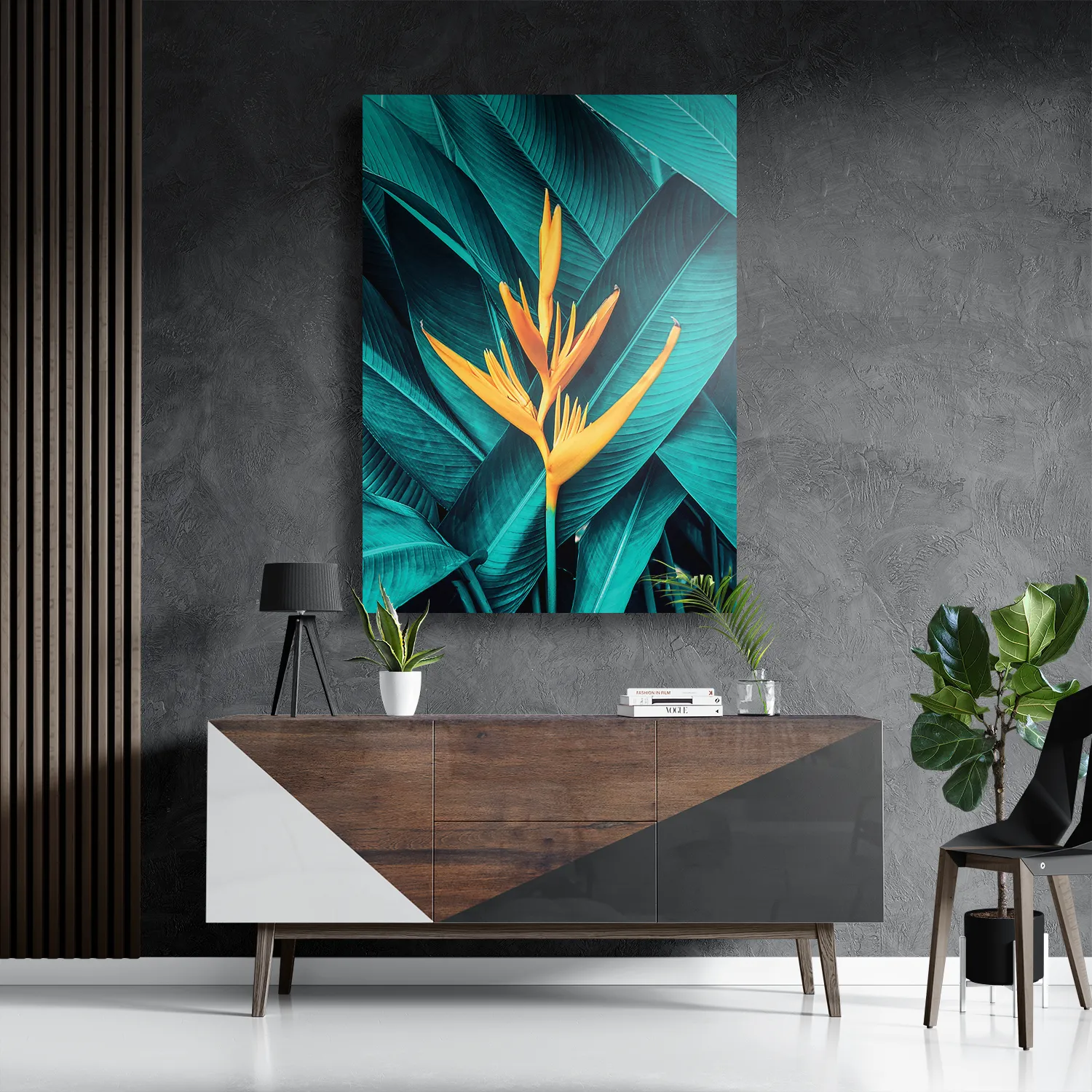 Template_DB_50-70_Verticaal_Natuur_91-3 Schilderij Gele bloem in een blauw bladerdeken Rechthoek Verticaal Template DB 50 70 Verticaal Natuur 91 3