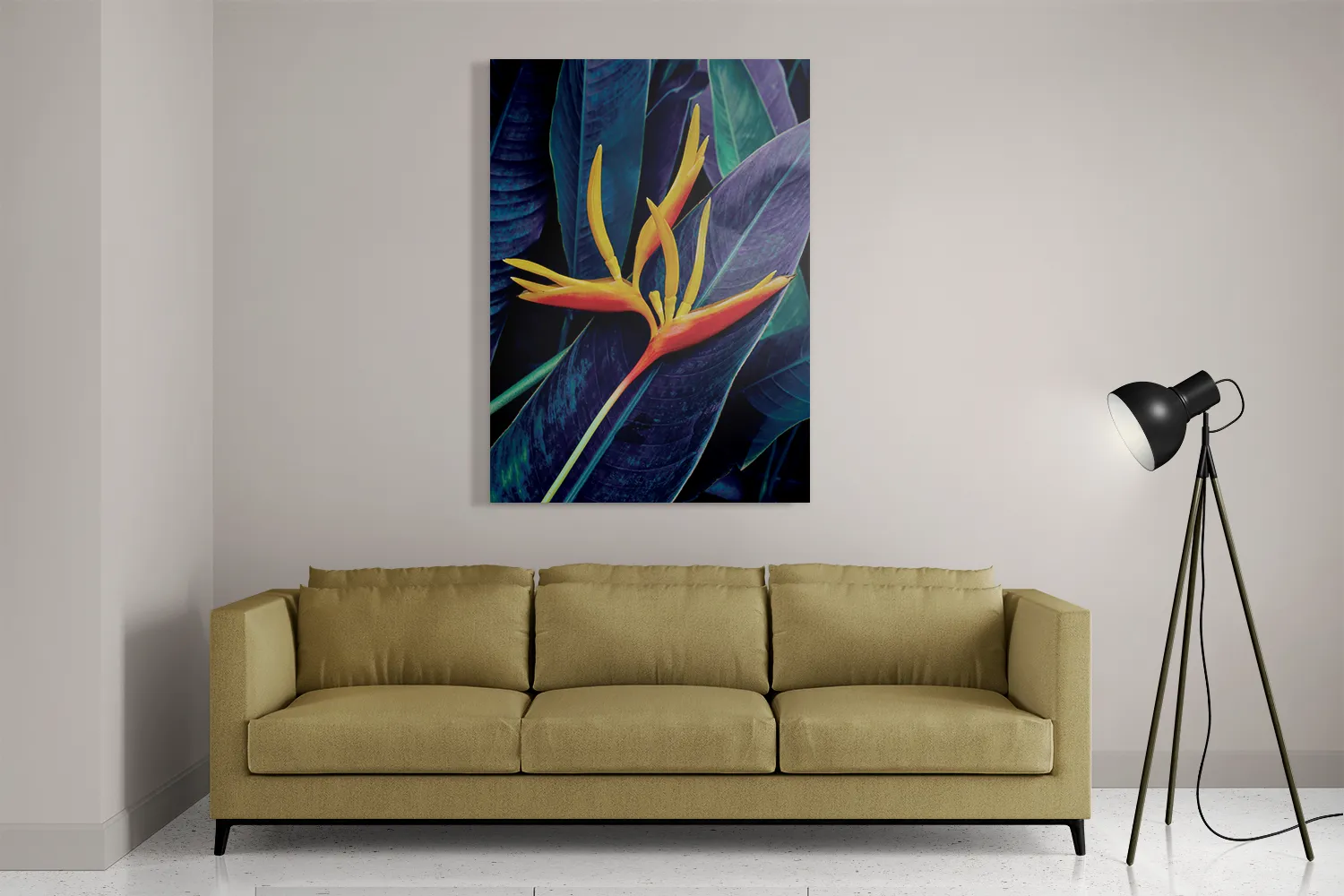 Schilderij Heliconia bloem op donkere achtergrond Rechthoek Verticaal Template DB 50 70 Verticaal Natuur 95 2