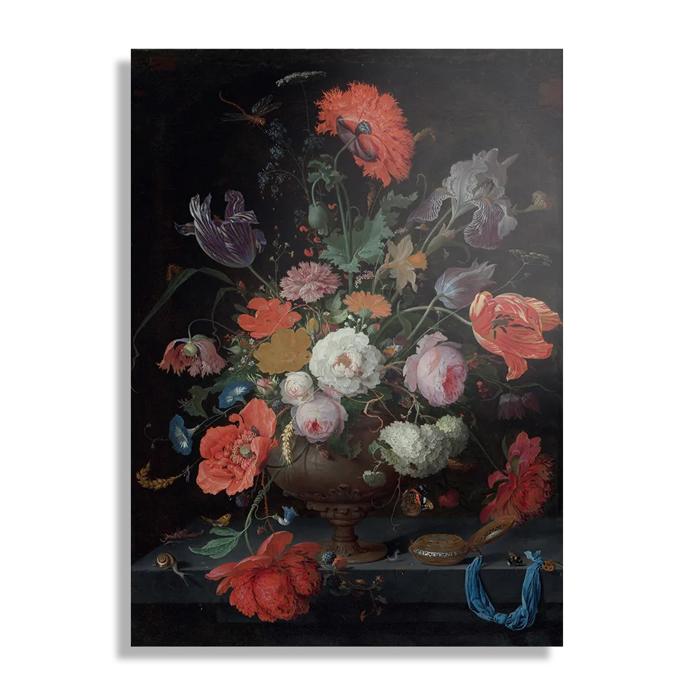 Schilderij Abraham Mignon Stilleven met bloemen en een horloge 1660-1679 Rechthoek Verticaal Template DB 50 70 Verticaal Om 26 1