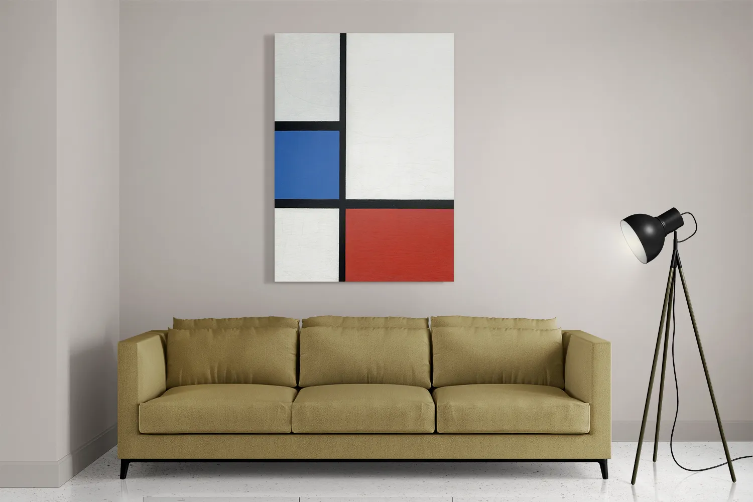 Schilderij Mondriaan de Blauwe vlakte Rechthoek Verticaal Template DB 50 70 Verticaal Om 3 2