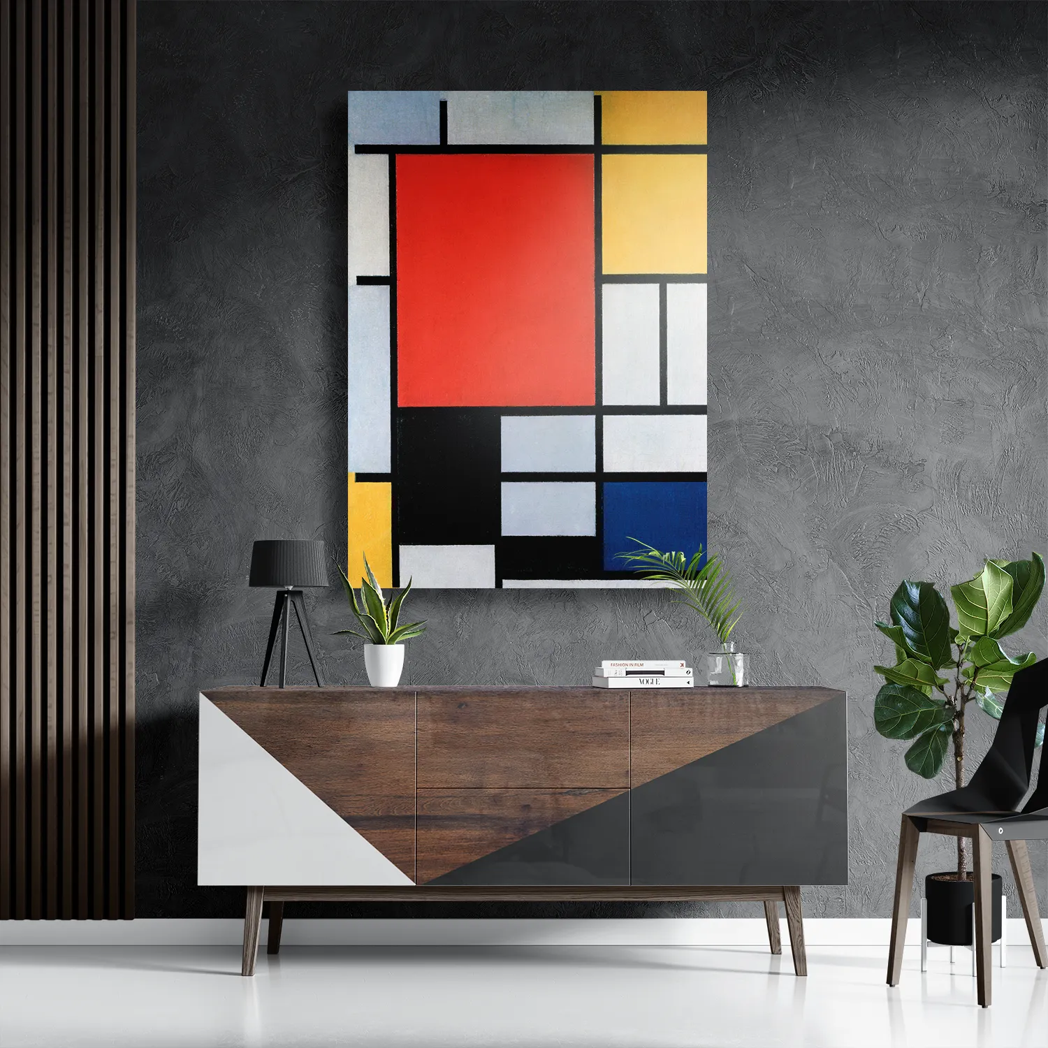 Schilderij Mondriaan Gele Hokjes Rechthoek Verticaal Template DB 50 70 Verticaal Om 4 3