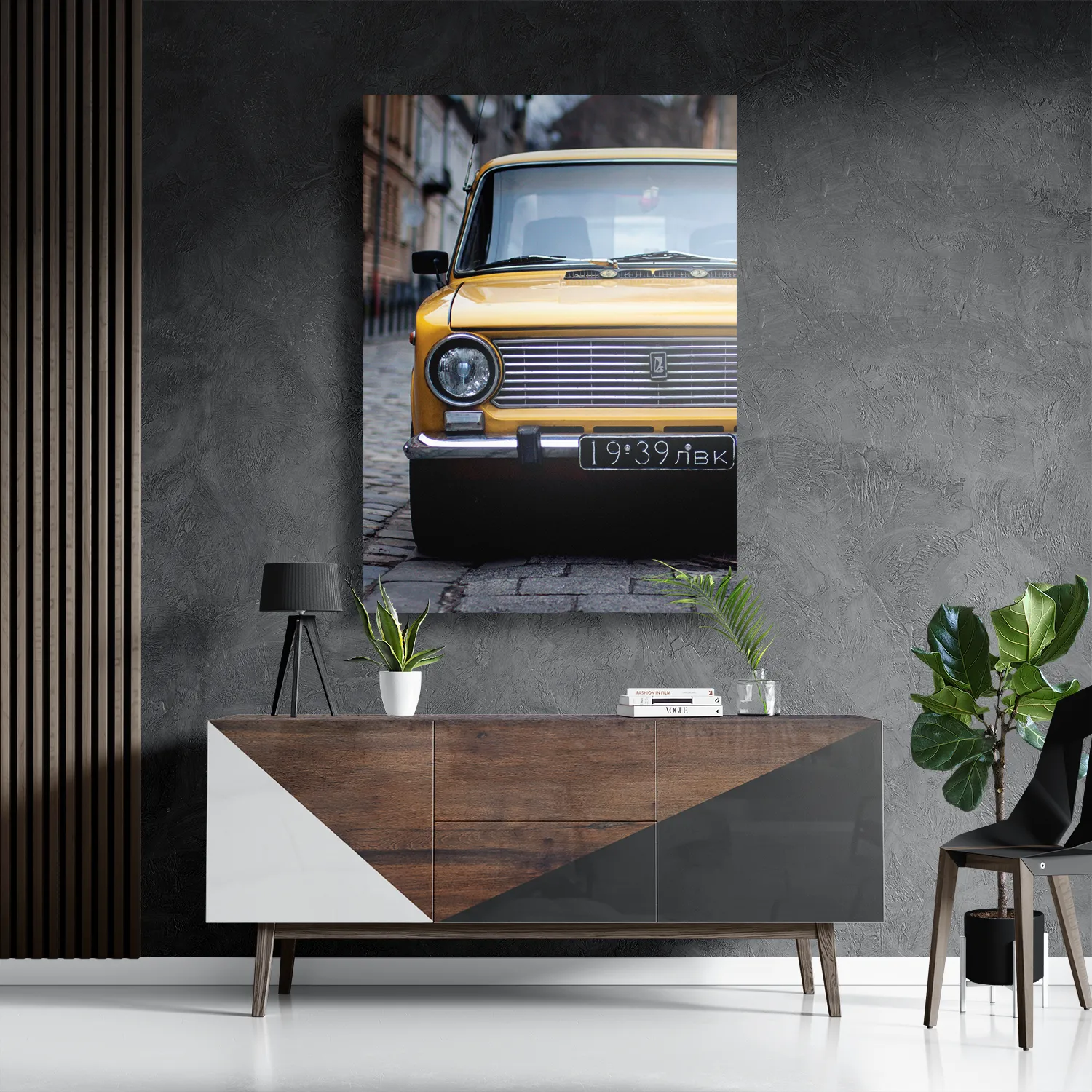 Schilderij Old School Gele Taxi 01 Rechthoek Verticaal Template DB 50 70 Verticaal Retro 7 3