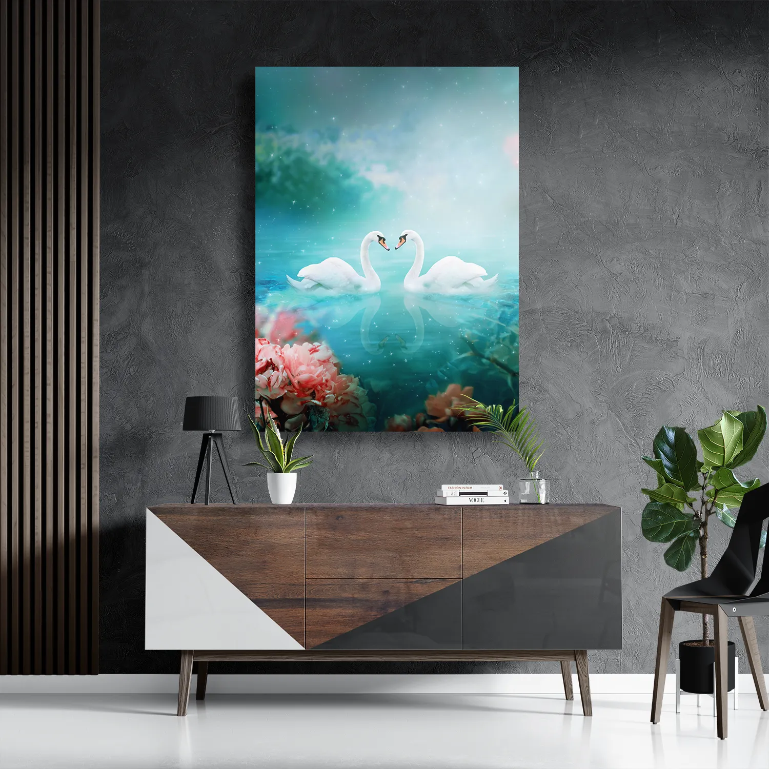 Schilderij De Verliefde Zwanen Rechthoek Verticaal Template DB 50 70 Verticaal Romantisch 19 3