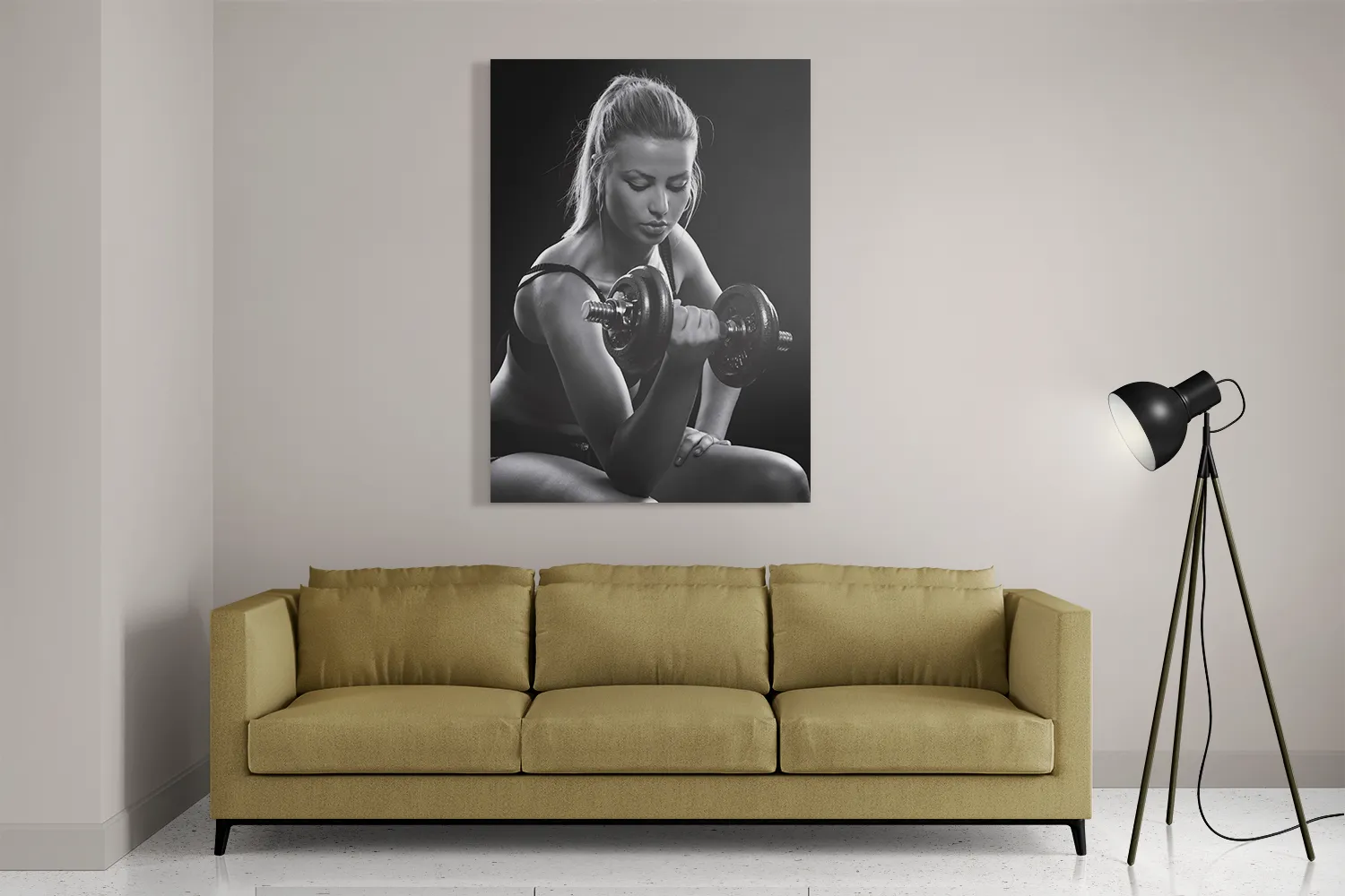 Schilderij Sexy Vrouw Heft Gewicht Met Halter Rechthoek Verticaal Template DB 50 70 Verticaal Sport 7 2