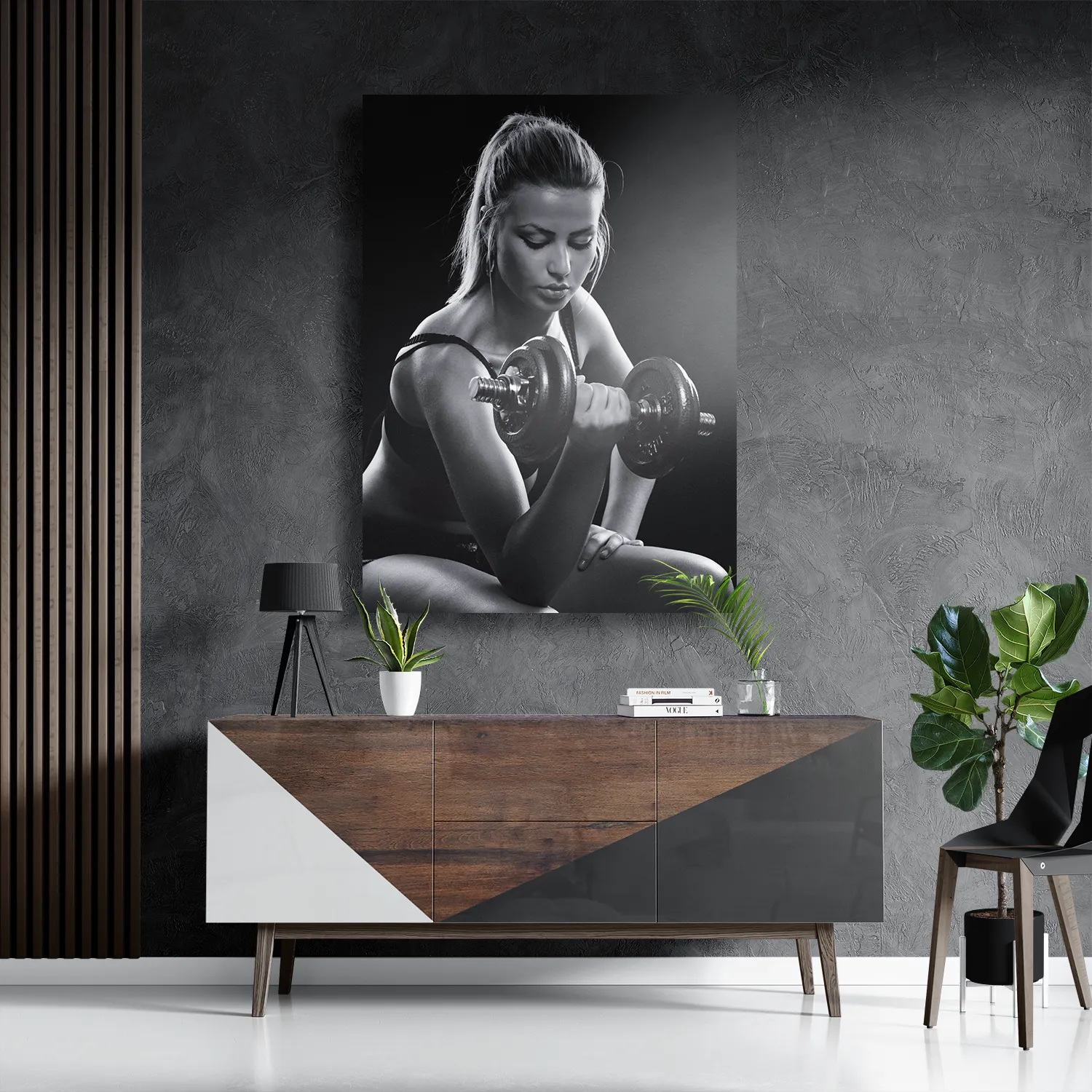 Schilderij Sexy Vrouw Heft Gewicht Met Halter Rechthoek Verticaal Template DB 50 70 Verticaal Sport 7 3
