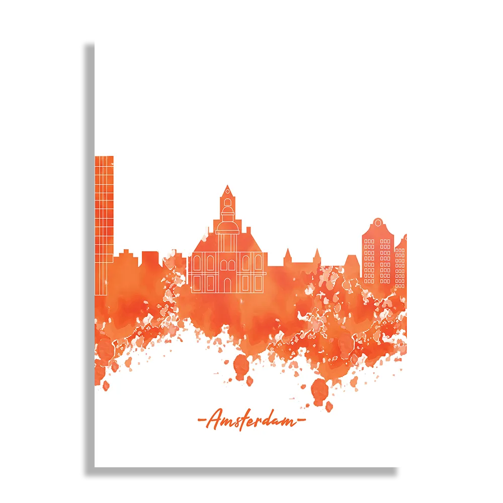 Schilderij Skyline Amsterdam Watercolor Paint Rechthoek Verticaal Template DB 50 70 Verticaal Steden 1 1
