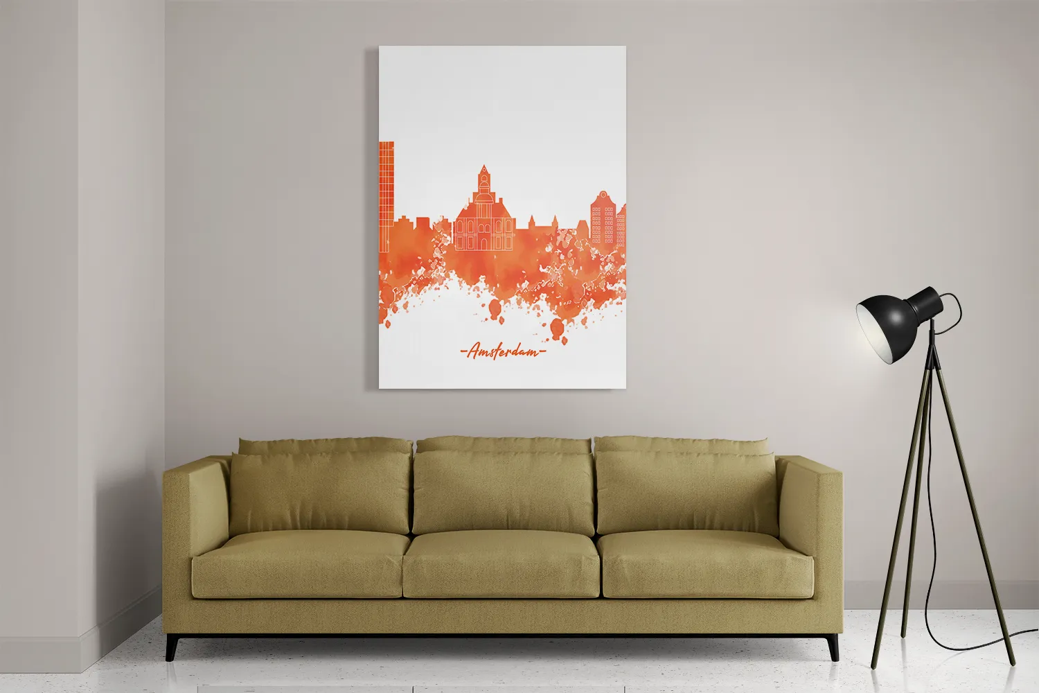 Schilderij Skyline Amsterdam Watercolor Paint Rechthoek Verticaal Template DB 50 70 Verticaal Steden 1 2