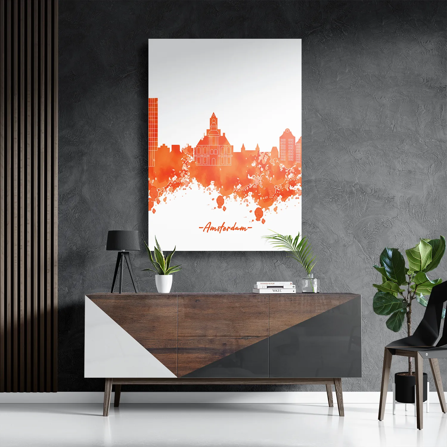 Schilderij Skyline Amsterdam Watercolor Paint Rechthoek Verticaal Template DB 50 70 Verticaal Steden 1 3