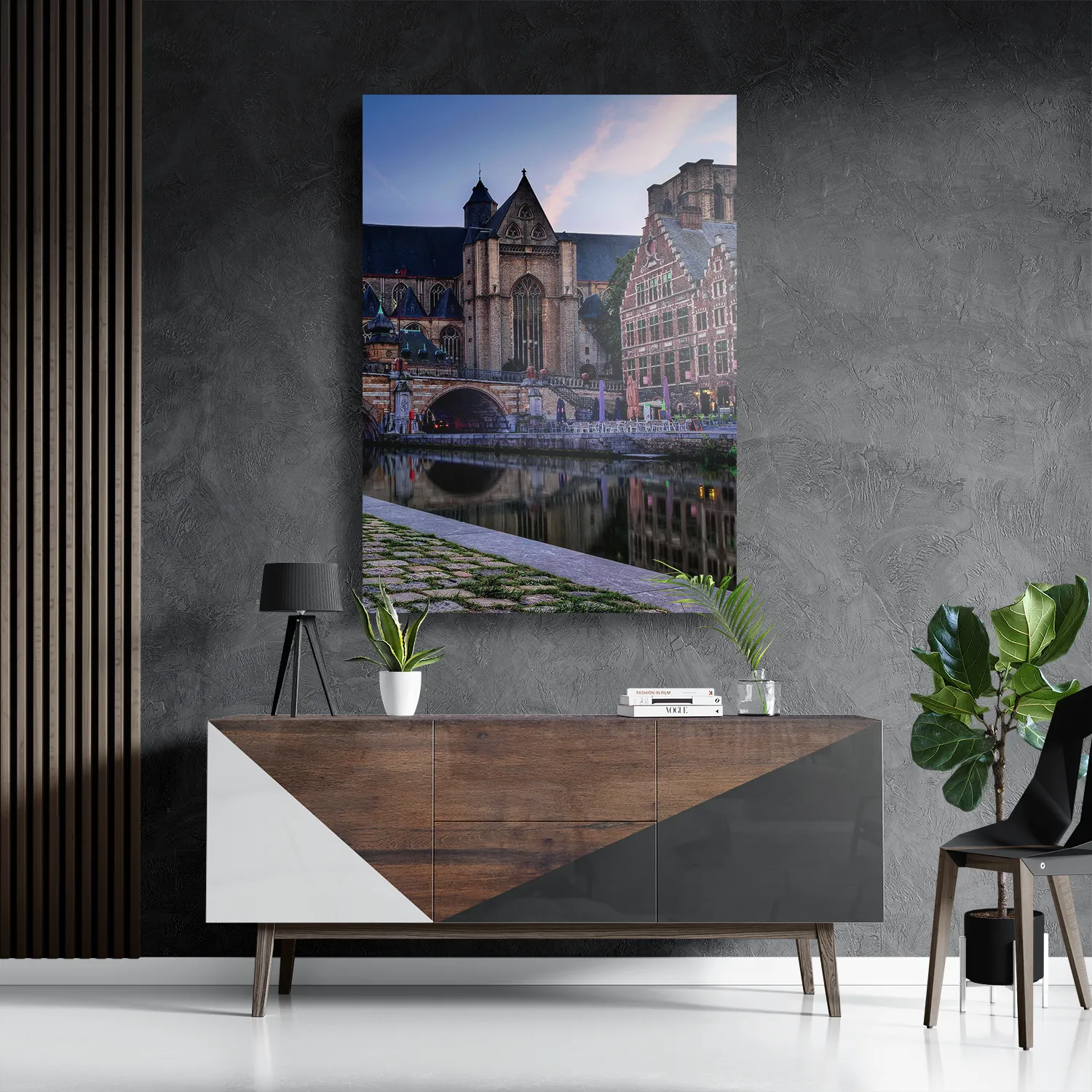 Schilderij Middeleeuwse Kathedraal en Brug Gent Rechthoek Verticaal Template DB 50 70 Verticaal Steden 100 3