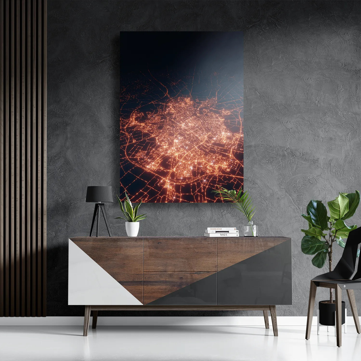 Schilderij Luchtfoto Nacht 01 Rechthoek Verticaal Template DB 50 70 Verticaal Steden 106 3