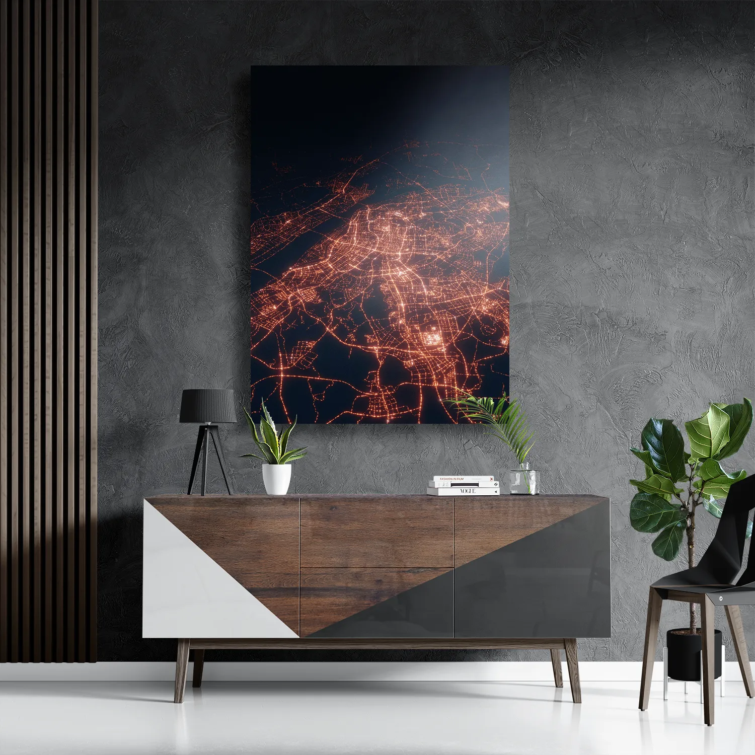 Schilderij Luchtfoto Nacht 02 Rechthoek Verticaal Template DB 50 70 Verticaal Steden 107 3