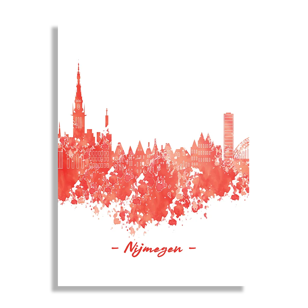 Schilderij Skyline Nijmgen Watercolor Paint Rechthoek Verticaal Template DB 50 70 Verticaal Steden 12 1