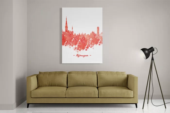 Schilderij Skyline Nijmgen Watercolor Paint Rechthoek Verticaal Template DB 50 70 Verticaal Steden 12 2