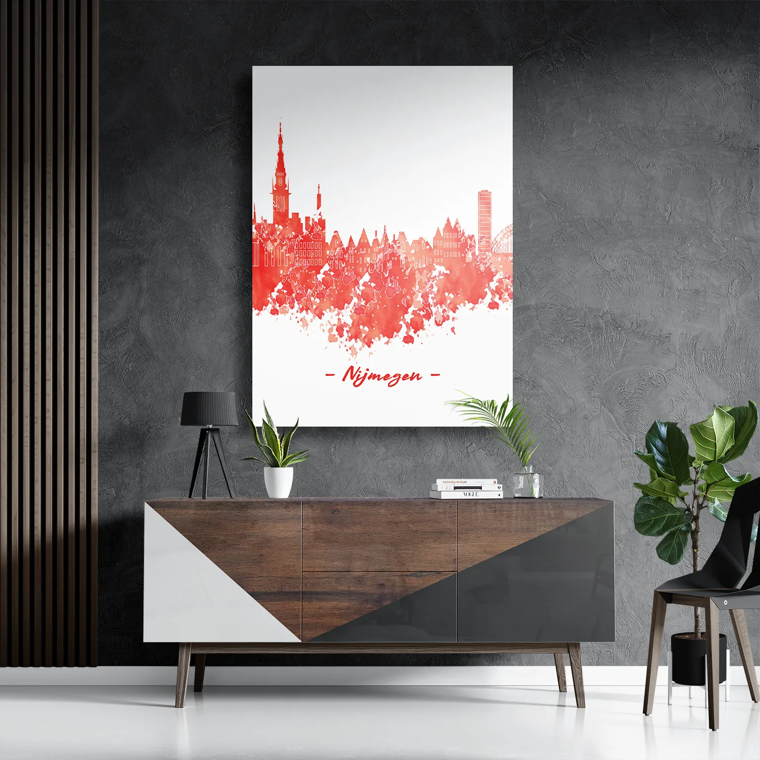 Schilderij Skyline Nijmgen Watercolor Paint Rechthoek Verticaal Template DB 50 70 Verticaal Steden 12 3