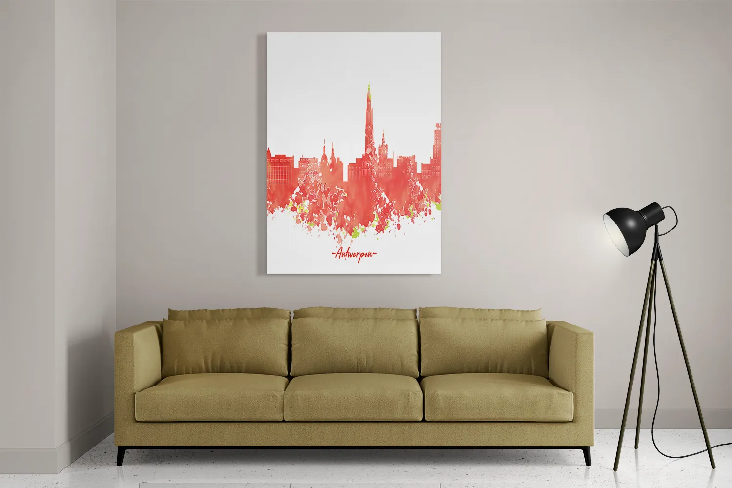 Schilderij Skyline Antwerpen Watercolor Paint Rechthoek Verticaal Template DB 50 70 Verticaal Steden 2 2