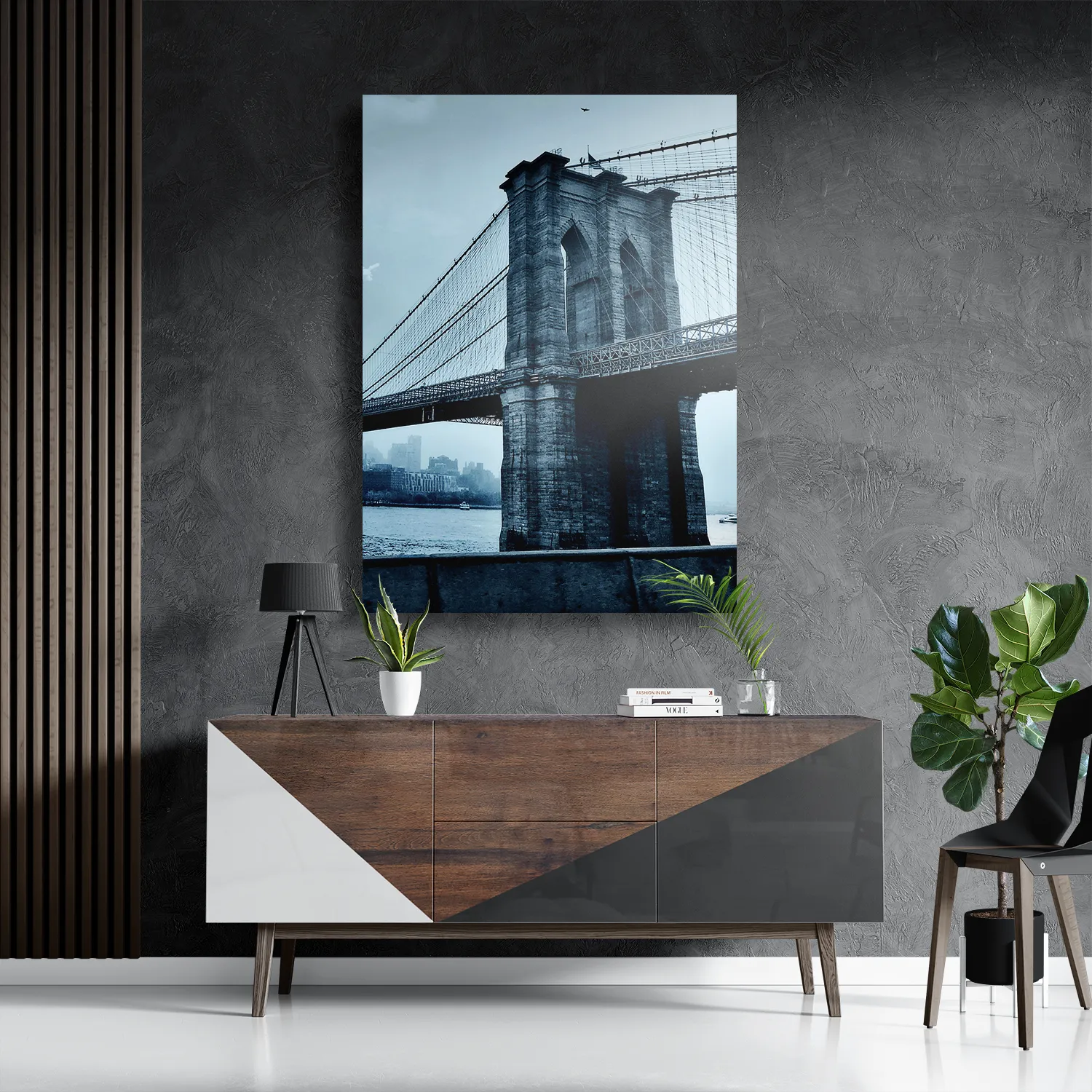 Schilderij Brooklyn Bridge New York Zwart Wit Rechthoek Verticaal Template DB 50 70 Verticaal Steden 28 3