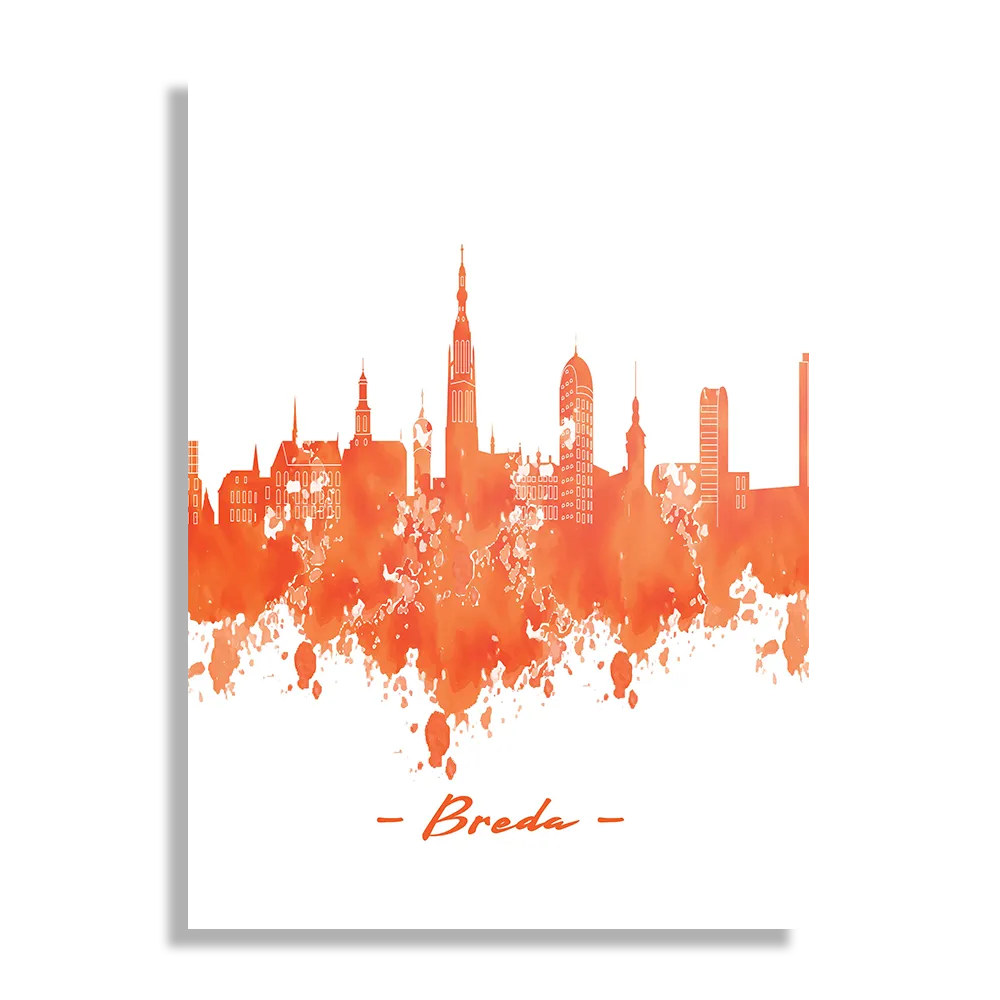 Schilderij Skyline Breda Watercolor Paint Rechthoek Verticaal Template DB 50 70 Verticaal Steden 3 1