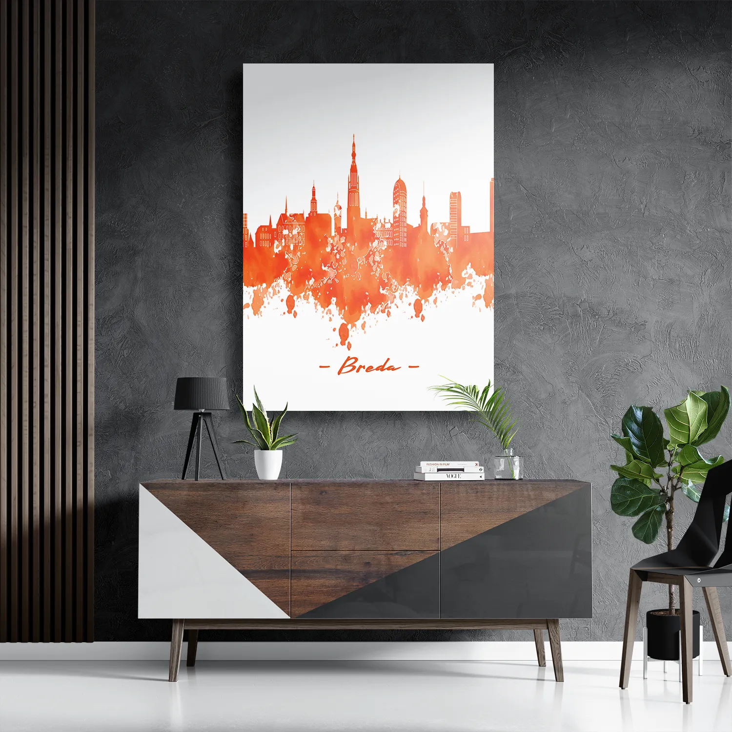Schilderij Skyline Breda Watercolor Paint Rechthoek Verticaal Template DB 50 70 Verticaal Steden 3 3