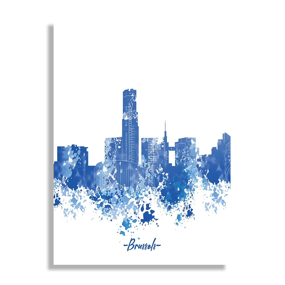 Schilderij Skyline Brussels Watercolor Paint Rechthoek Verticaal Template DB 50 70 Verticaal Steden 4 1