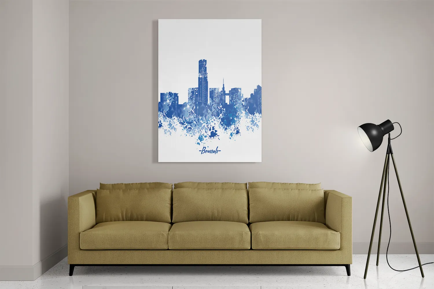 Schilderij Skyline Brussels Watercolor Paint Rechthoek Verticaal Template DB 50 70 Verticaal Steden 4 2