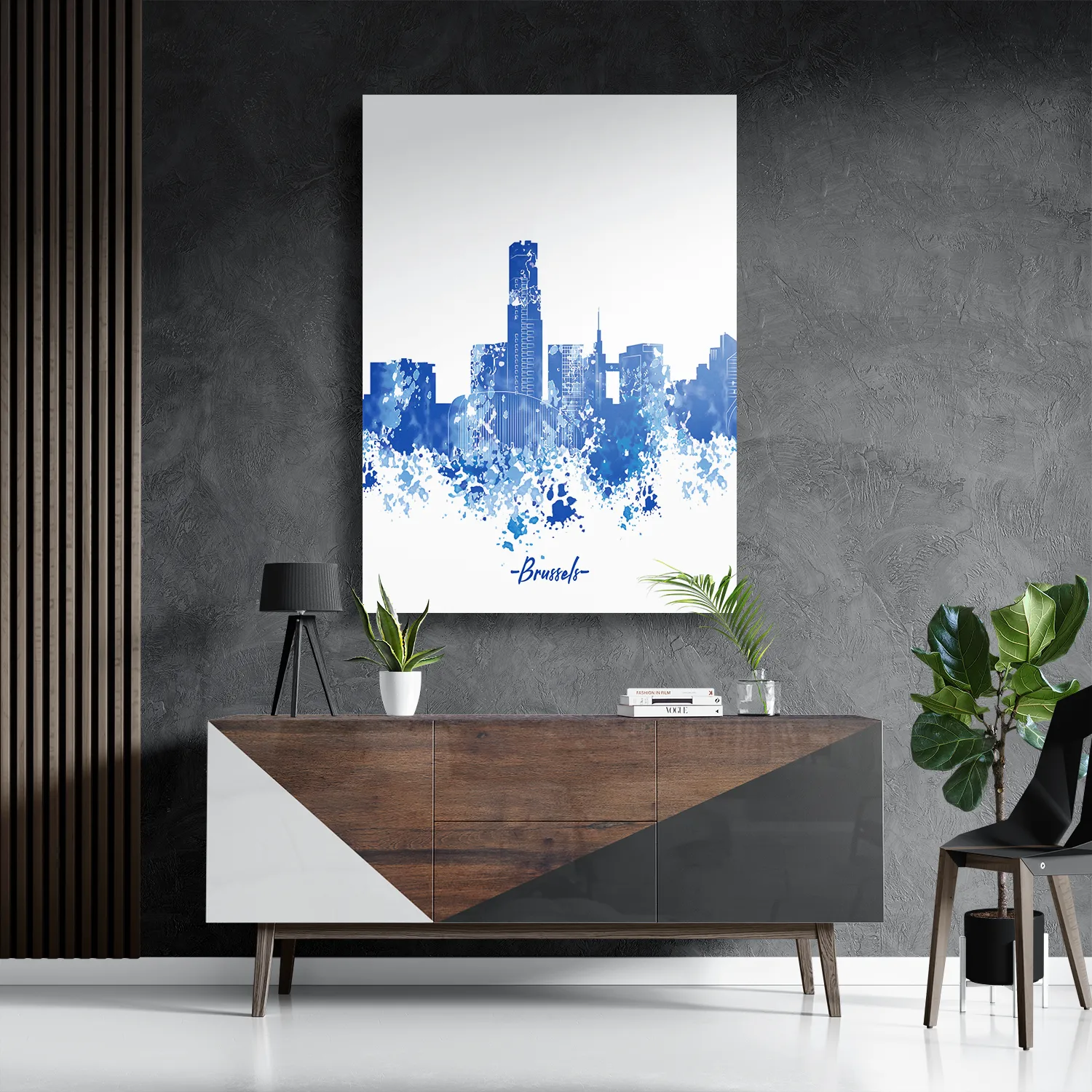 Schilderij Skyline Brussels Watercolor Paint Rechthoek Verticaal Template DB 50 70 Verticaal Steden 4 3