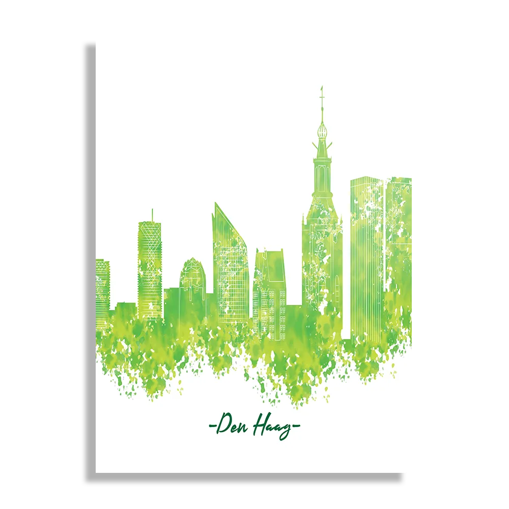Schilderij Skyline Den Haag Watercolor Paint Rechthoek Verticaal Template DB 50 70 Verticaal Steden 5 1