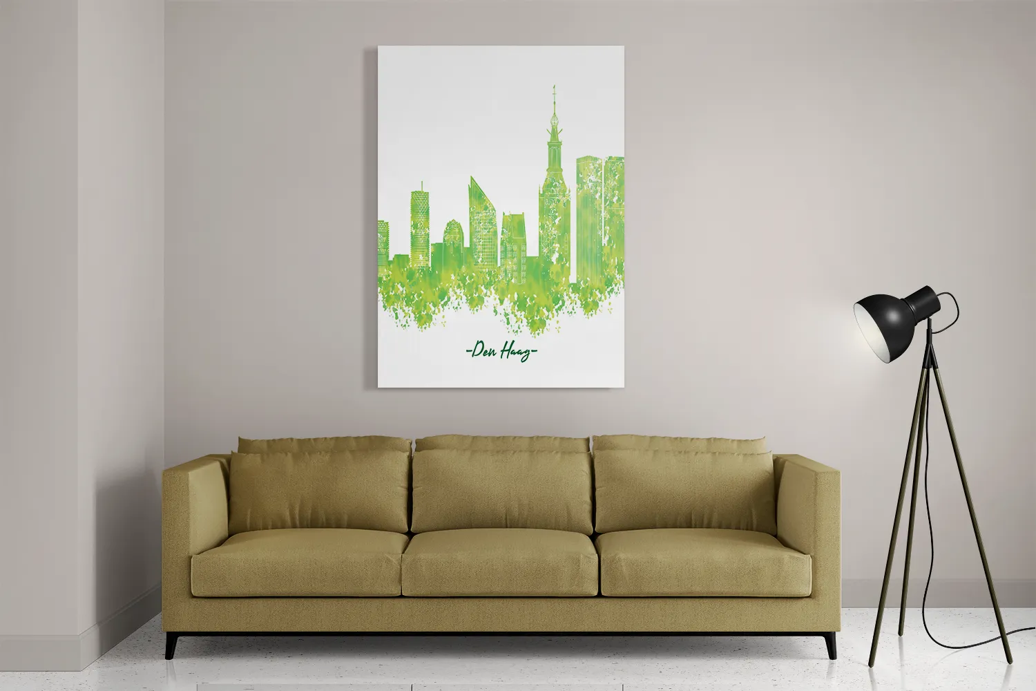 Schilderij Skyline Den Haag Watercolor Paint Rechthoek Verticaal Template DB 50 70 Verticaal Steden 5 2