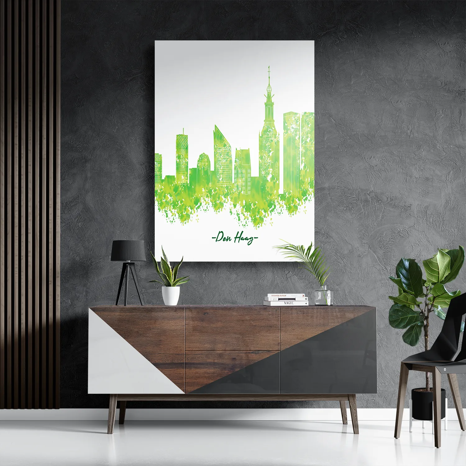 Schilderij Skyline Den Haag Watercolor Paint Rechthoek Verticaal Template DB 50 70 Verticaal Steden 5 3
