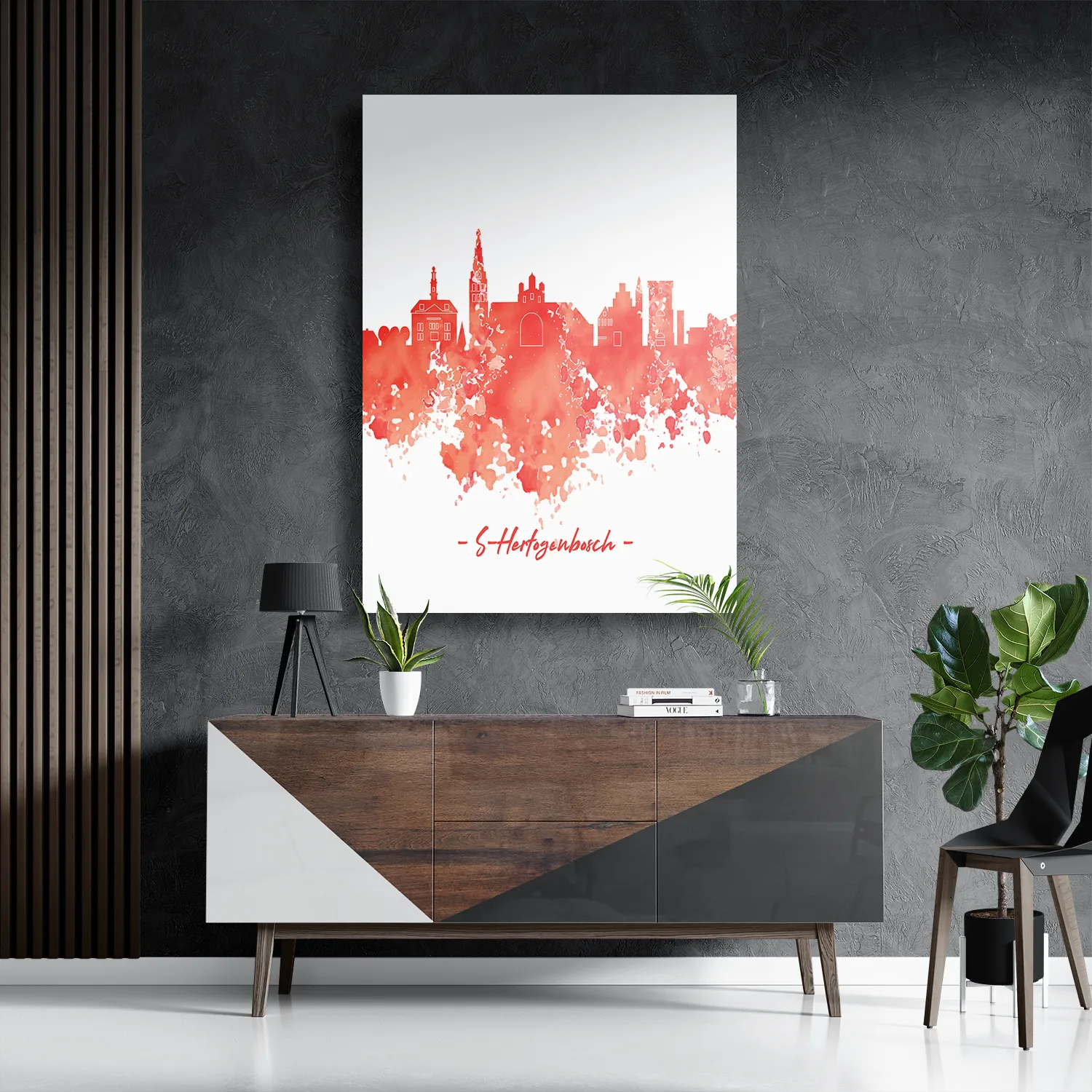 Template_DB_50-70_Verticaal_Steden_54-3 Schilderij Skyline 's-Hertogenbosch Watercolor Paint Rechthoek Verticaal Template DB 50 70 Verticaal Steden 54 3