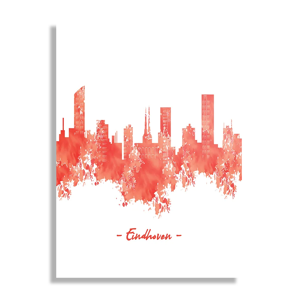 Schilderij Skyline Eindhoven Watercolor Paint Rechthoek Verticaal Template DB 50 70 Verticaal Steden 6 1