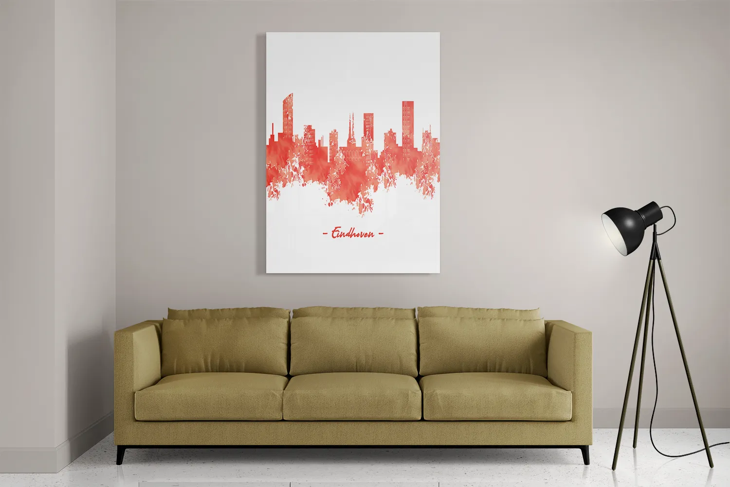 Schilderij Skyline Eindhoven Watercolor Paint Rechthoek Verticaal Template DB 50 70 Verticaal Steden 6 2
