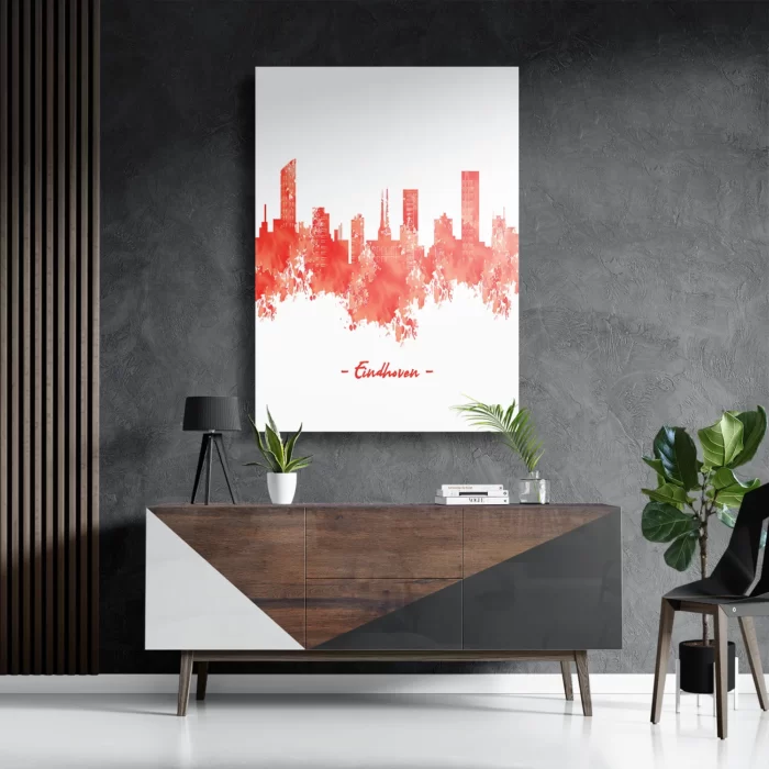 Schilderij Skyline Eindhoven Watercolor Paint Rechthoek Verticaal Template DB 50 70 Verticaal Steden 6 3