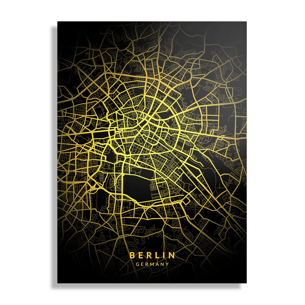 Schilderij Berlin Plattegrond Zwart Geel Rechthoek Verticaal Template DB 50 70 Verticaal Steden 64 1