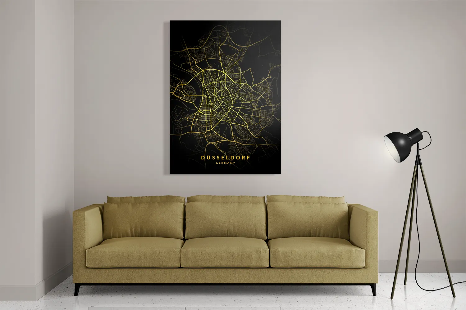 Schilderij Düsseldorf Plattegrond Zwart Geel Rechthoek Verticaal Template DB 50 70 Verticaal Steden 65 2