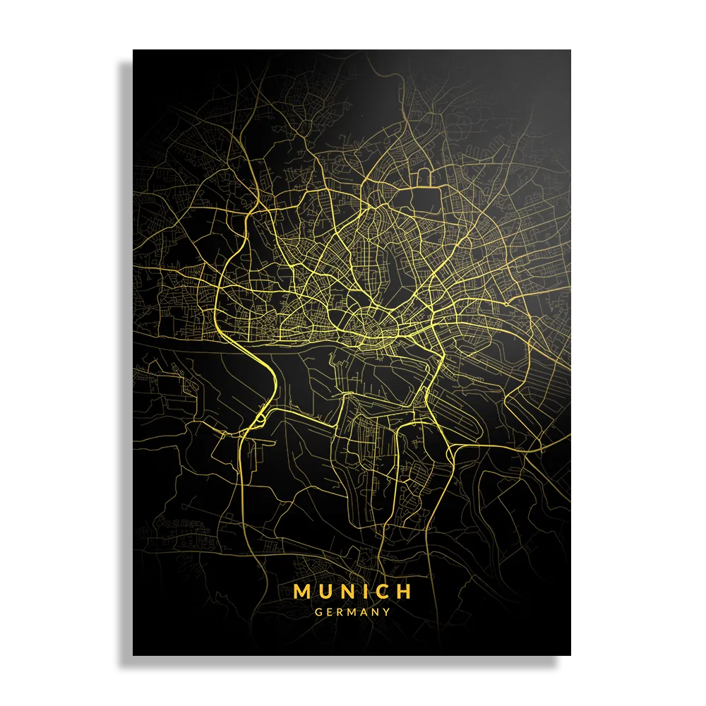 Schilderij Munich München Plattegrond Zwart Geel Rechthoek Verticaal Template DB 50 70 Verticaal Steden 67 1