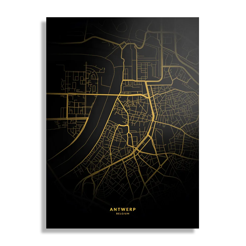 Schilderij Antwerp Antwerpen Plattegrond Zwart Geel Rechthoek Verticaal Template DB 50 70 Verticaal Steden 68 1
