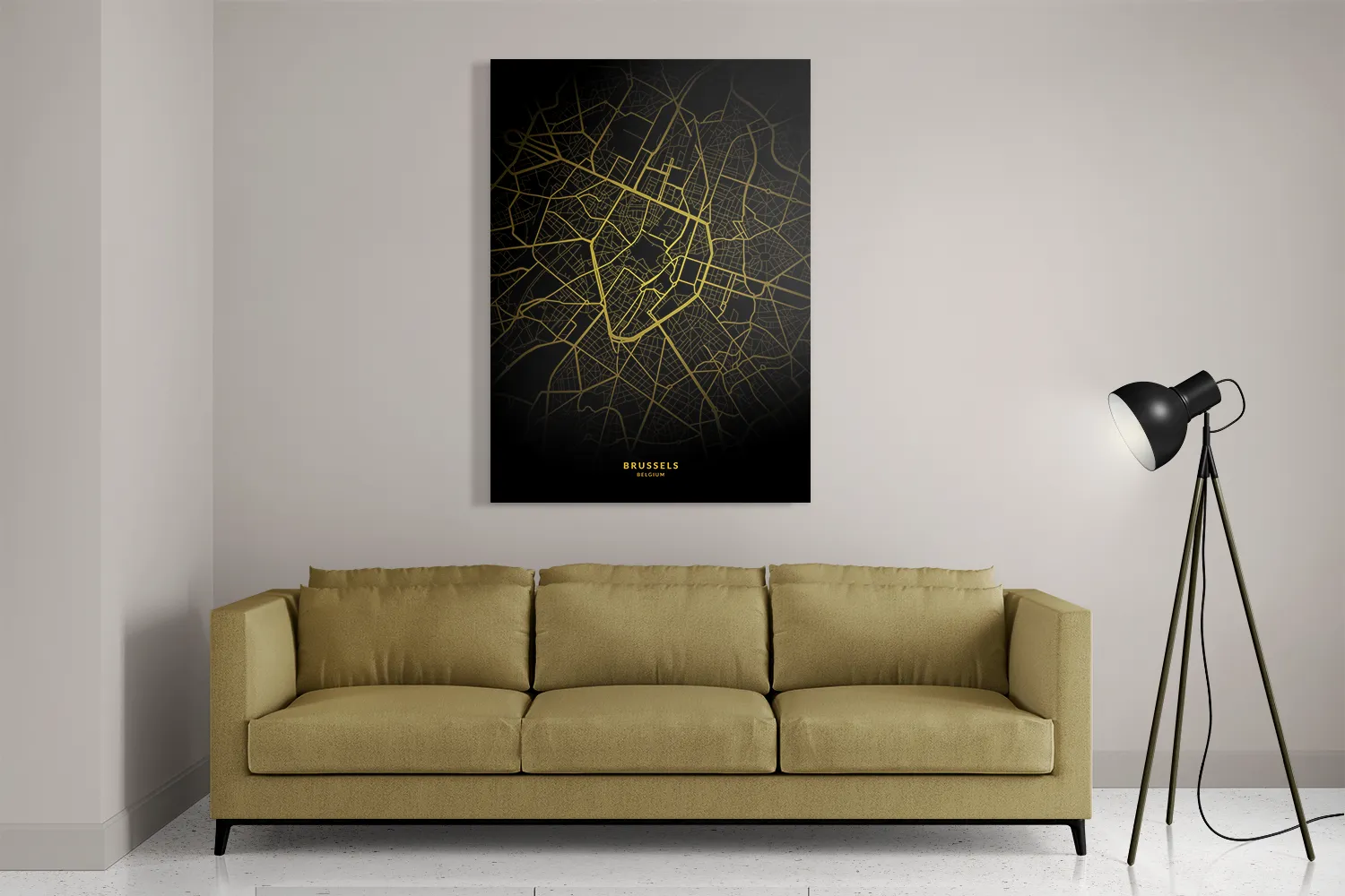 Schilderij Brussels Plattegrond Zwart Geel Rechthoek Verticaal Template DB 50 70 Verticaal Steden 69 2