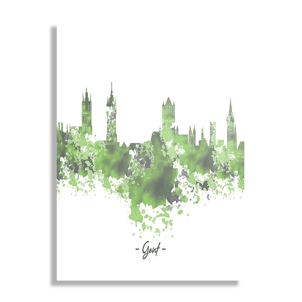 Schilderij Skyline Gent Watercolor Paint Rechthoek Verticaal Template DB 50 70 Verticaal Steden 7 1