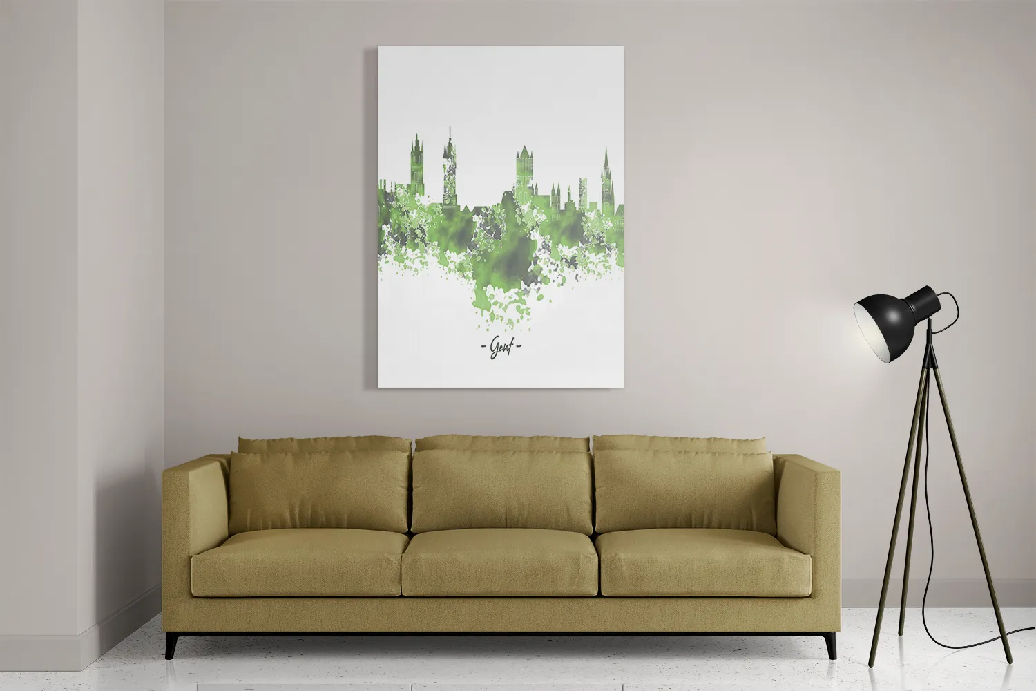 Schilderij Skyline Gent Watercolor Paint Rechthoek Verticaal Template DB 50 70 Verticaal Steden 7 2