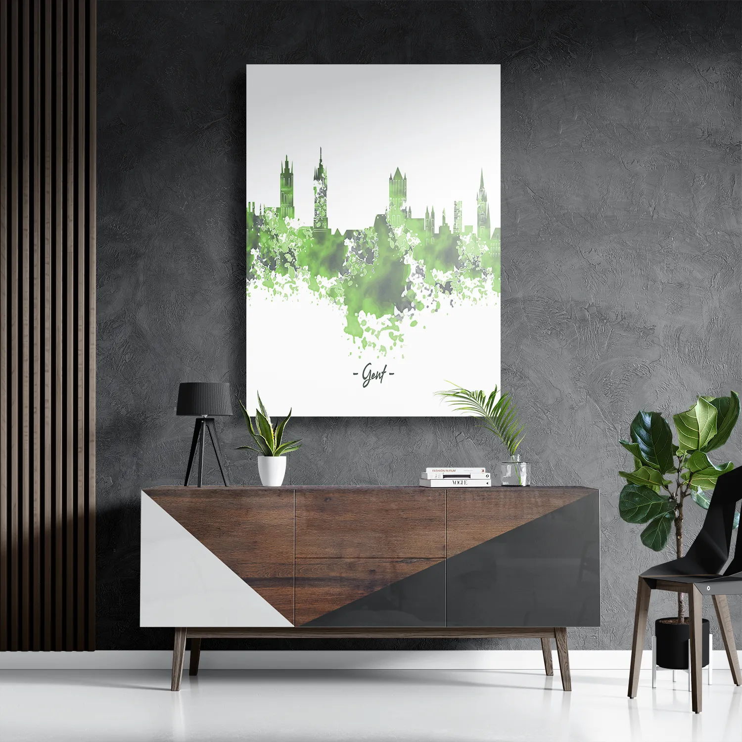Schilderij Skyline Gent Watercolor Paint Rechthoek Verticaal Template DB 50 70 Verticaal Steden 7 3