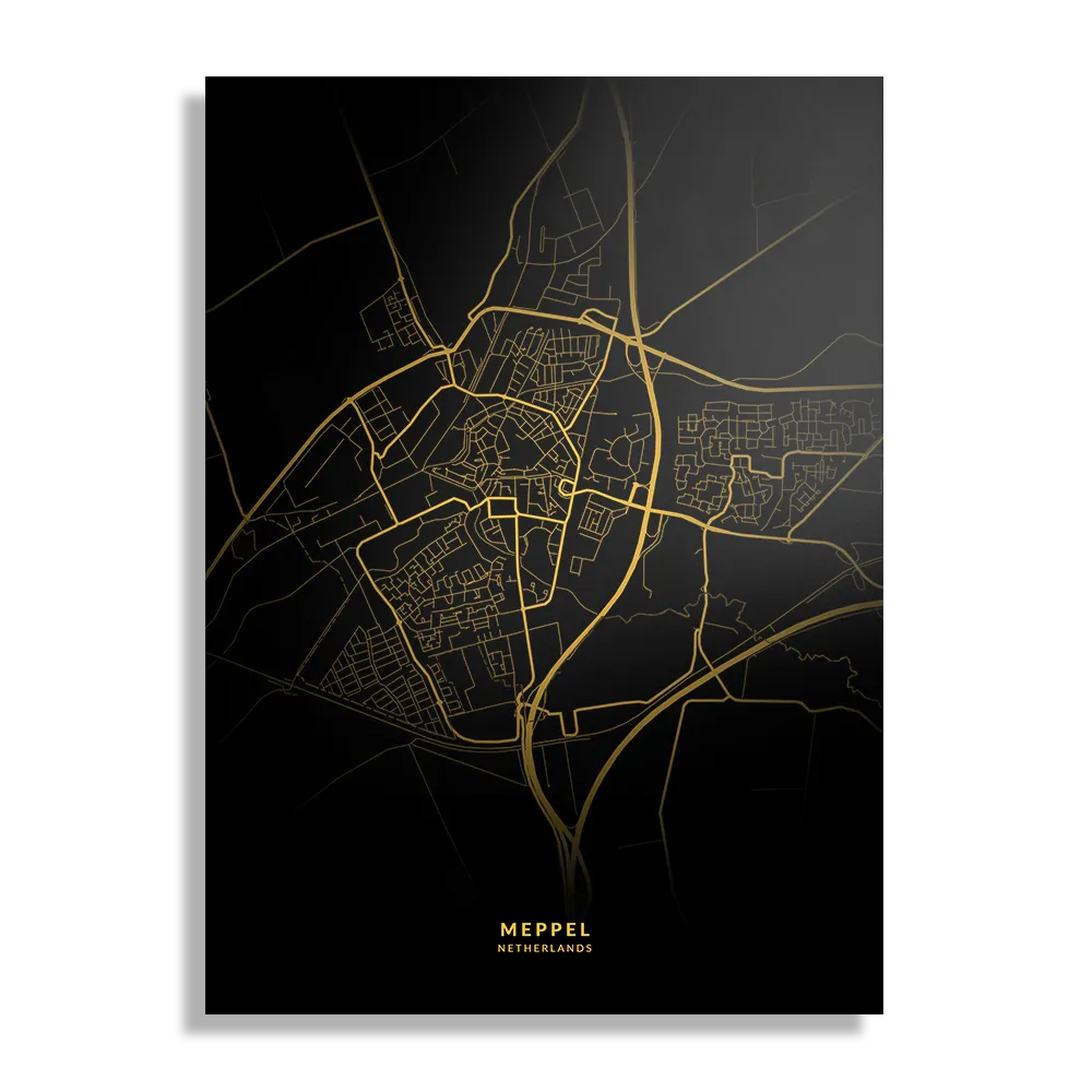 Schilderij Meppel Plattegrond Zwart Geel Rechthoek Verticaal Template DB 50 70 Verticaal Steden 73 1