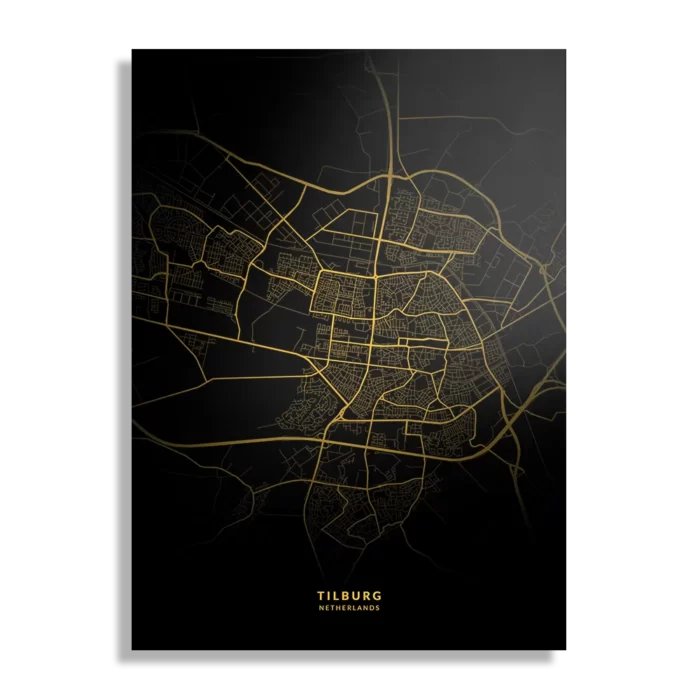 Schilderij Tilburg Plattegrond Zwart Geel Rechthoek Verticaal Template DB 50 70 Verticaal Steden 76 1