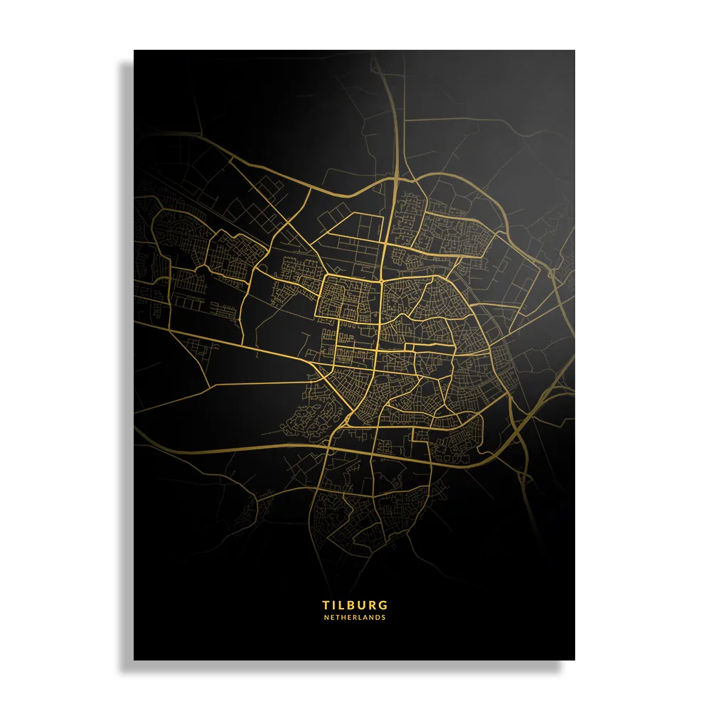 Schilderij Tilburg Plattegrond Zwart Geel Rechthoek Verticaal Template DB 50 70 Verticaal Steden 76 1
