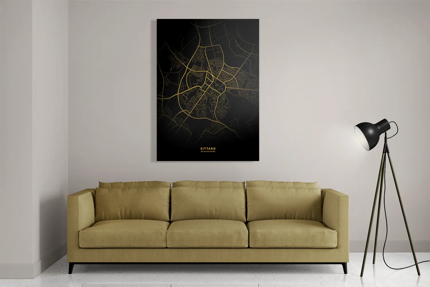 Schilderij Sittard Plattegrond Zwart Geel Rechthoek Verticaal Template DB 50 70 Verticaal Steden 77 2