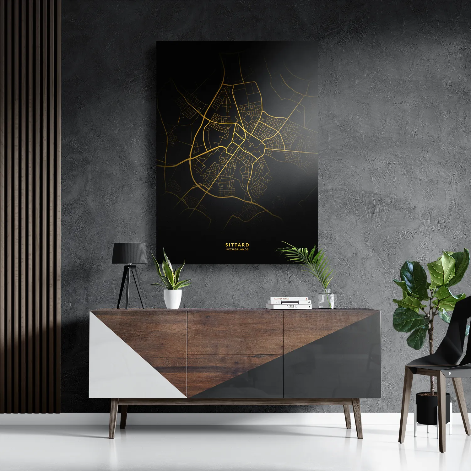Schilderij Sittard Plattegrond Zwart Geel Rechthoek Verticaal Template DB 50 70 Verticaal Steden 77 3