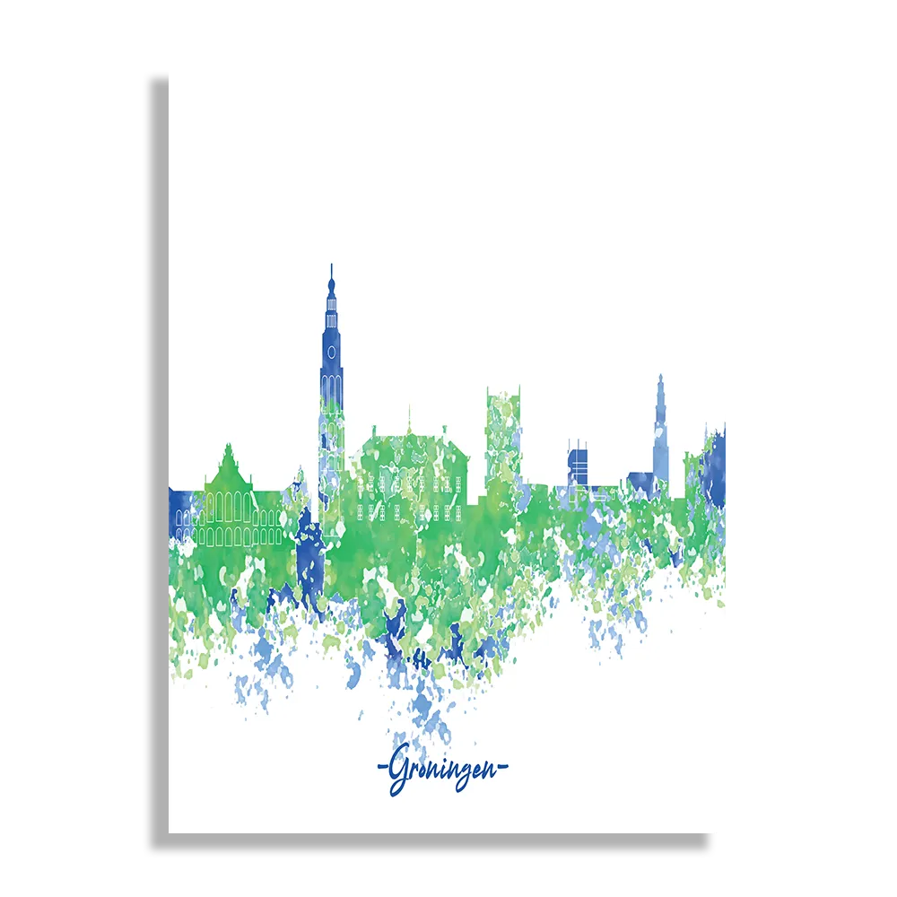 Schilderij Skyline Groningen Watercolor Paint Rechthoek Verticaal Template DB 50 70 Verticaal Steden 8 1