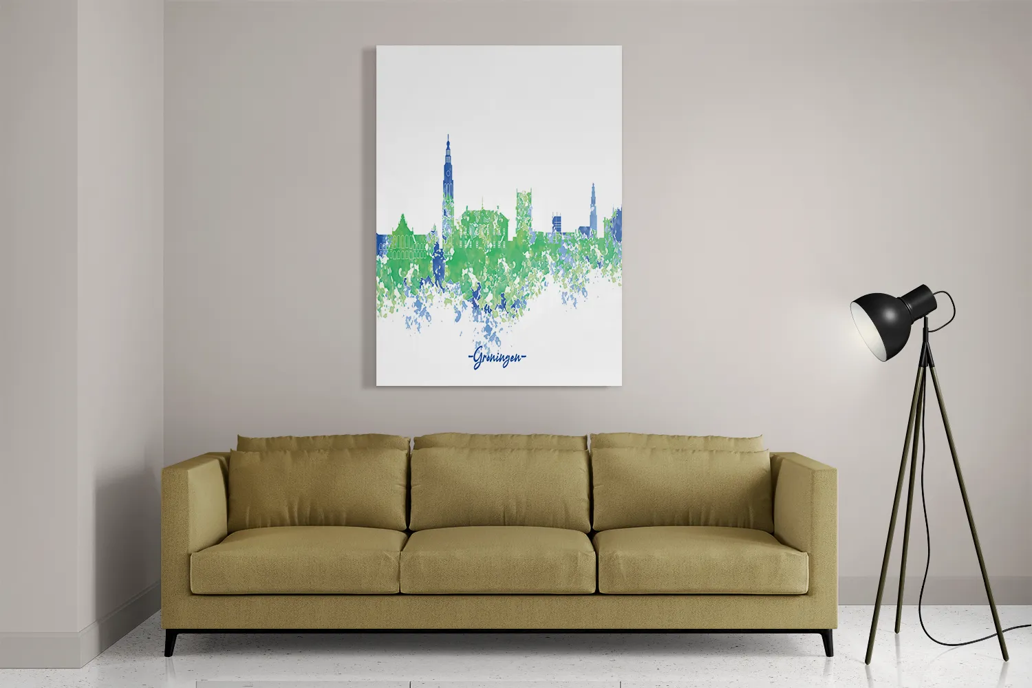 Schilderij Skyline Groningen Watercolor Paint Rechthoek Verticaal Template DB 50 70 Verticaal Steden 8 2
