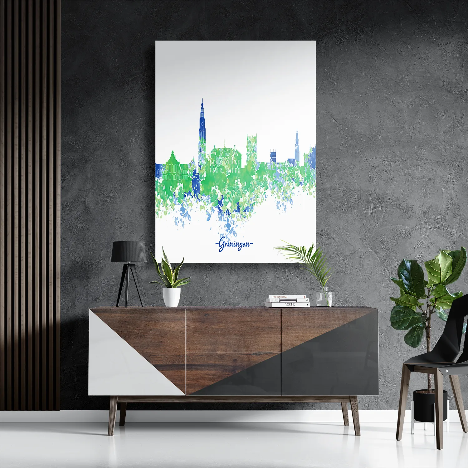 Schilderij Skyline Groningen Watercolor Paint Rechthoek Verticaal Template DB 50 70 Verticaal Steden 8 3
